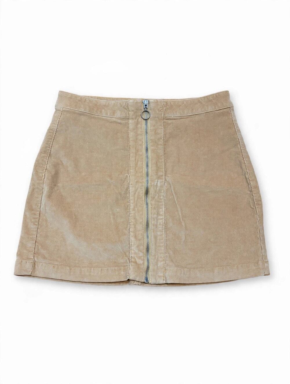 Sky and Sparrow Tan Corduroy Front Zip Mini Skirt Size L Fall Academia